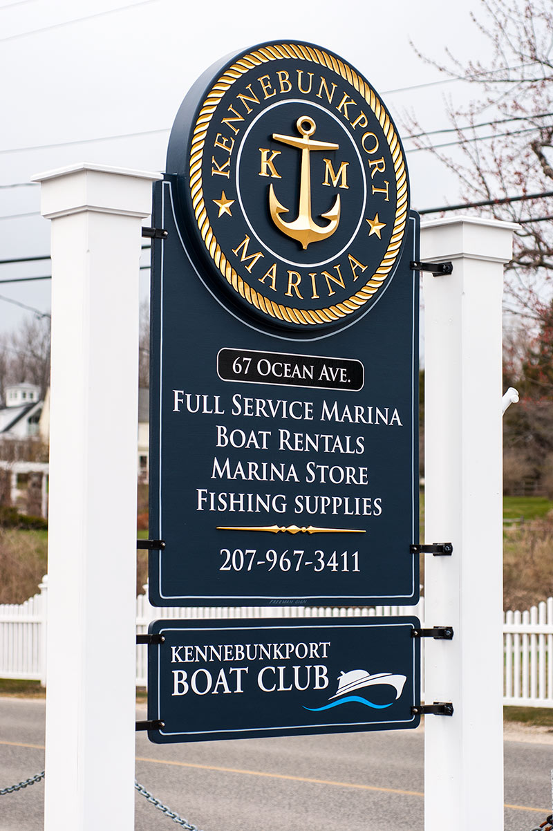 Kennebunkport Marina Sign, Carved with 23k gold leaf letters
