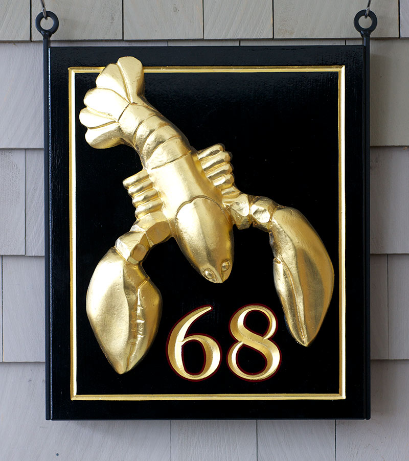 Hand carved, custom address sign. Lobster gilded in 23k gold leaf