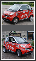 We designed and applied the graphics to an AutoWorks of Kittery, Maine loaner car